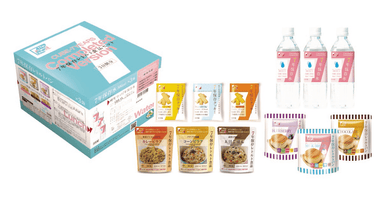 Cube-Completed 7年保存 3日分セット全種類画像(クッキー、水、レトルト食品、パン)